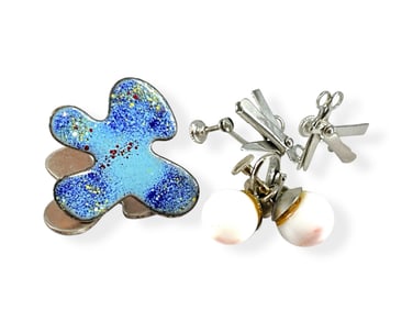 Vintage Fashion Earrings Including a Pair w/Barber Theme, Artistic Copper Enamel Earrings and a Pair