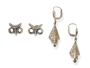 Little Silver Owl Earrings and Silver Drop Earrings