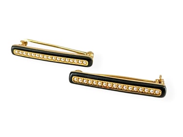 Two Vintage Lingerie Pins w/Seed Pearls and Black Enamel