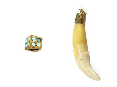 Antique Animal Trophy Tooth Pendant and Tiny Opal Slide