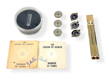 Vintage Kiwanis Tack-Pins, Gold-Plated Clip, Piece of Quartz