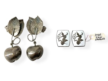 Vintage Artistic Drop Earrings Signed ìBartekî and Nielloware Silver Earrings