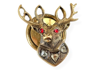 Detailed Vintage Buck Tack Pin w/Rose-Cut Diamonds