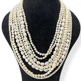 Pearls Multi-Strand Necklace with a Sterling Silver Clasp