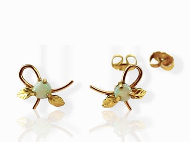 14kt Gold and Opal Earrings with Leaves