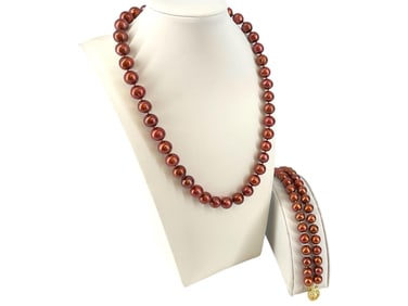 Freshwater Pearl Necklace and Bracelet in Bold Bronze Color