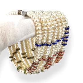 Fancy Freshwater Pearl Bracelet w/Multi-Color Roundel Fashion Crystals