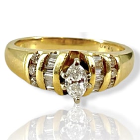 Gold Engagement Ring w/Marquise Diamond