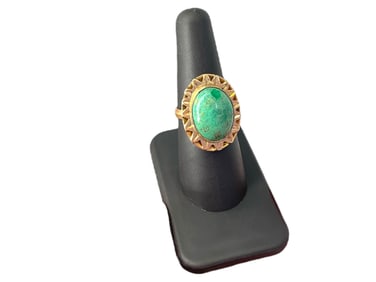 Antique 14kt Gold and Blue/Green Stone Cabochon Dinner Ring