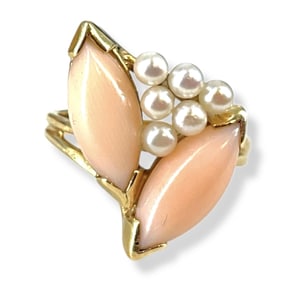 Feminine Angel Skin Coral Ring w/Seed Pearl Accents