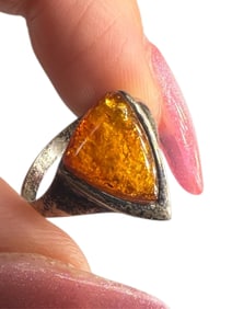 Sterling Silver and Amber Stone Cabochon Ring