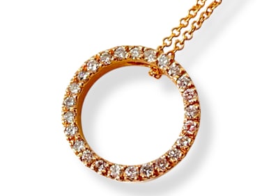 Rose-Gold Necklace with Diamond Lined Circle Pendant