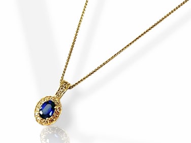Lovely 14k Necklace w/Blue Sapphire and Diamonds