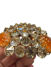 Impressive Unsigned Schreiner Brooch in Gray & Amber Colors