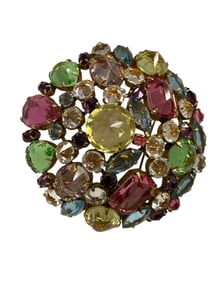 Large Sparkling Unsigned Schreiner Brooch in Rainbow Colors