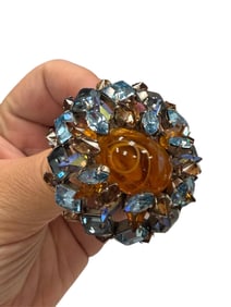 Signed ìSchreinerî Vintage Brooch in Sky-Blue and Amber Colors