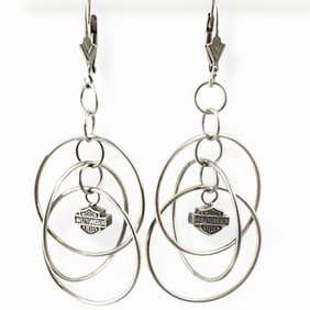 Harley Davidson Circle-Shaped Earrings in Silver