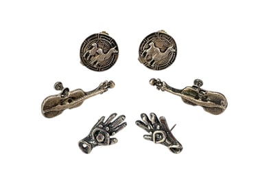 Sterling Silver Earrings Designed as Violin, Hands and Alpacas!