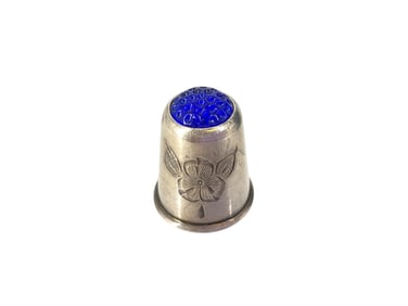 Vintage Silver Thimble w/Blue Top