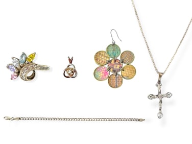 Assorted Misc. Jewelry Including 14k w/g Pendant, Sterling Silver Cross Necklace, Silver Chain