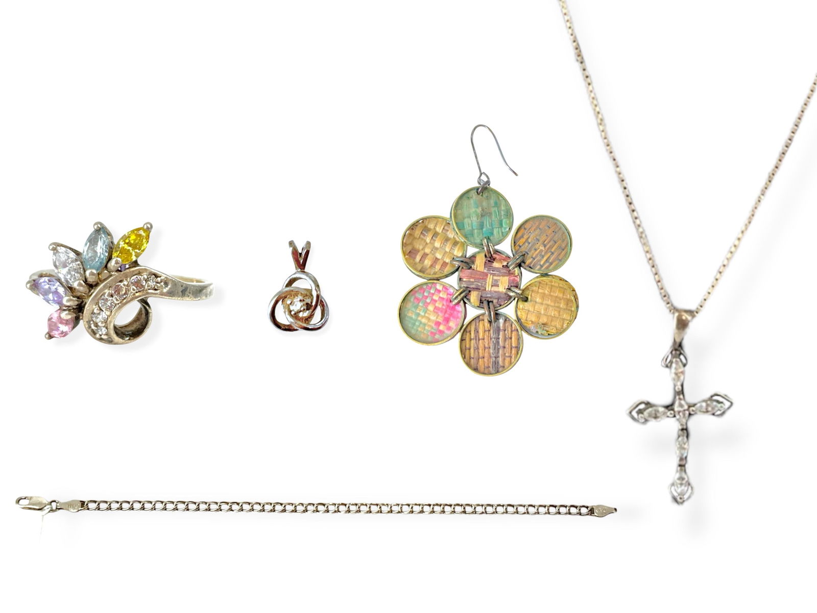 Assorted Misc. Jewelry Including 14k w/g Pendant, Sterling Silver Cross Necklace, Silver Chain (1 of 12)