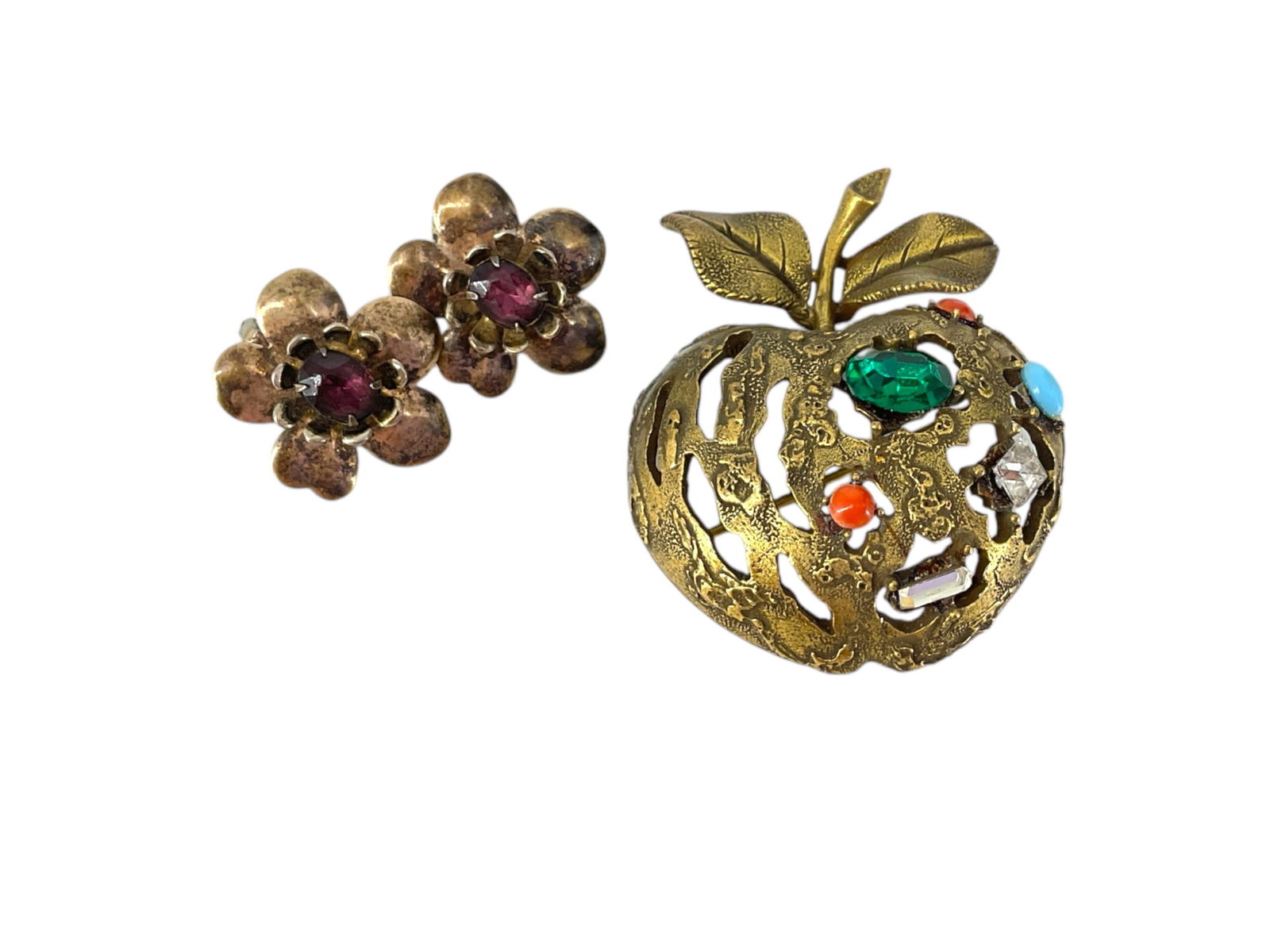 Signed ìCoroî Apple Brooch and Vintage Floral Earrings Marked ìSterlingî (1 of 7)