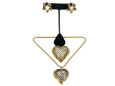 Gold-Tone Signed ìTrifariî Heart Brooch and Pendant and Darling Vintage Fashion Earrings w/Fancy