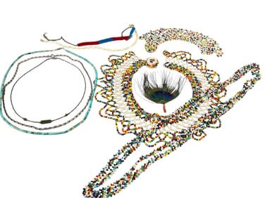 Multi-Color Hand-Beaded Bib Necklace, Opera-Length Colorful Beaded Necklace, Turquoise Roundel Bead