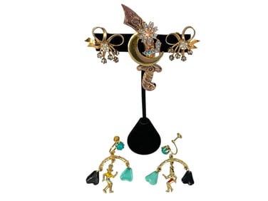 Vintage Sword Brooch Hallmarked ìSterling by Coro,î Vintage Gold-Filled Bow Earrings and Cute