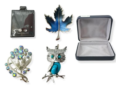 ìWhooo Likes Owls?î Fanciful Owl Pendant, Pretty Hallmarked ìCoroî Vintage Flower Brooch, Two
