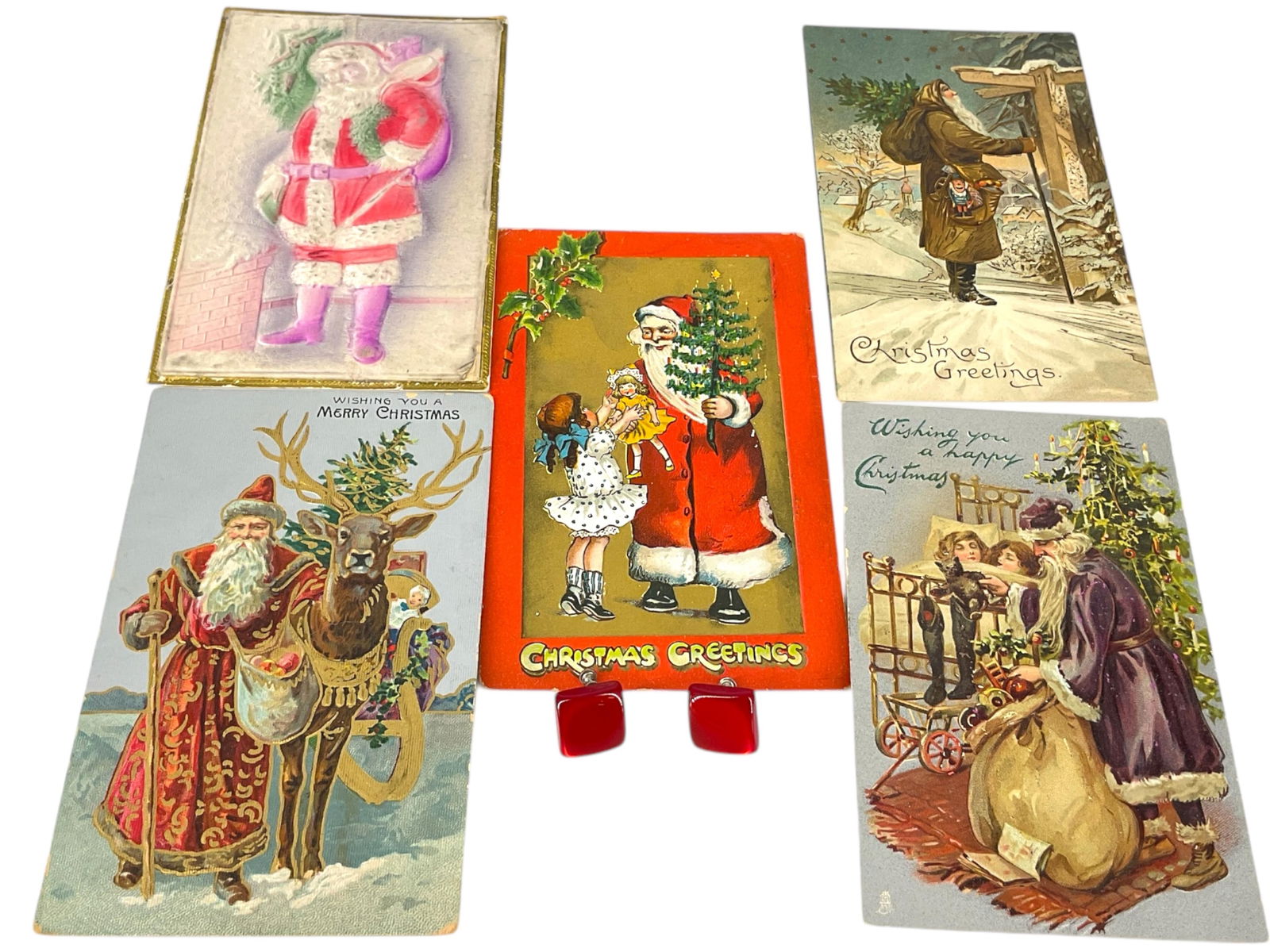 Five Antique Christmas Postcards (One From 1911) and a Vintage Pair of Hallmarked Earrings with Red (1 of 7)