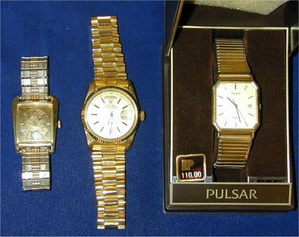 LOT (3) MENS WATCHES INCL PULSAR & FAUX: LOT (3) MENS WATCHES INCL PULSAR & FAUX ROLEX