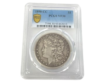 1890-CC Morgan Silver Dollar Coin in Slab