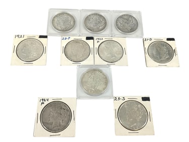 Ten U.S. Silver Dollar Coins