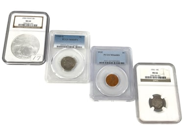 Four Graded Coins in Slabs