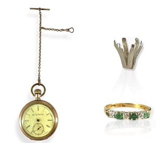 Elgin Natl. Watch Co. Pocket Watch for Parts or Re-Purpose, 10k Ring Missing Stone for Scrap or