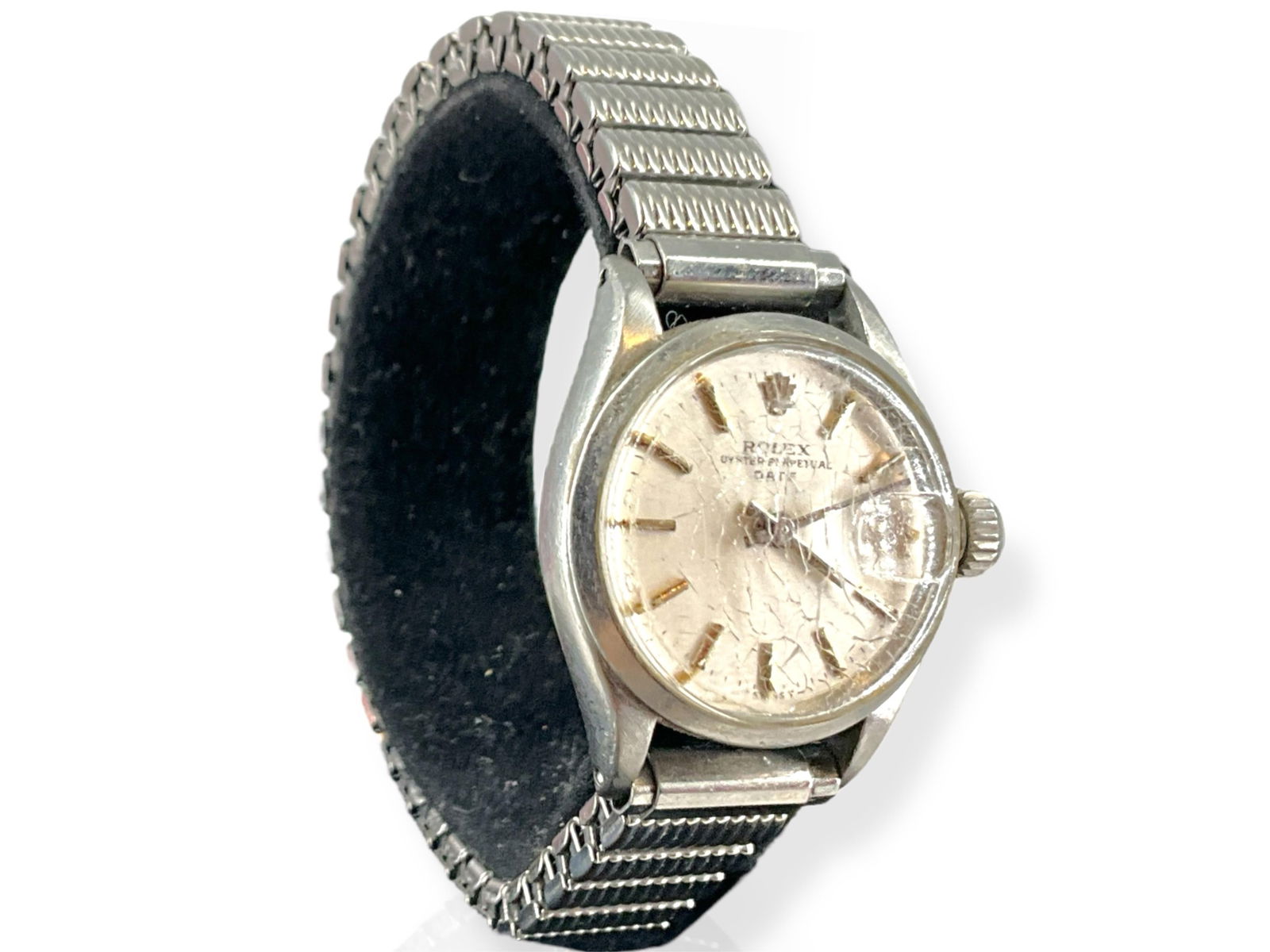 Ladies' Vintage Rolex Oyster Perpetual Date Rolex: Ladies' Vintage Rolex Oyster Perpetual Date RolexVintage ladies' Rolex Oyster Perpetual Date watch is mechanical, stainless steel, has a replaced stainless steel Hadley-Roma expandable watchband, watc