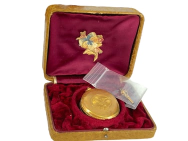 Antique Swiss Pocket Watch in Gold w/Lovely Old Watch Box & Key