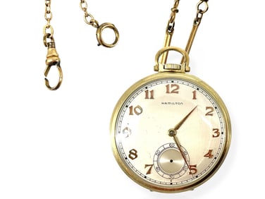 Pocket Watch from Hamilton on Chain - Gold-Filled Case