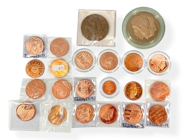 Two Brass Medallions + Copper Rounds