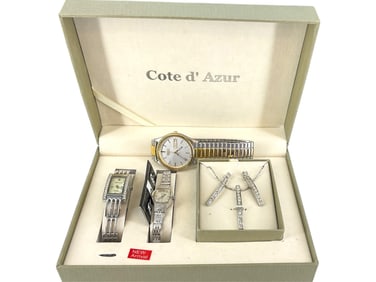 Vintage - In Original Box - Cote d' Azur Watch and Jewelry Set, Vintage Citizen Quartz Ladies' Watch