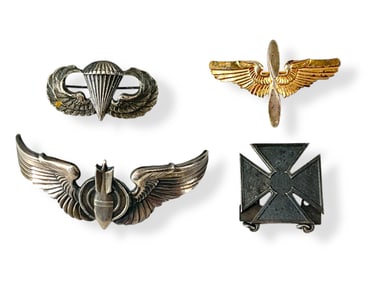 Four Sterling Silver Vintage Military Pins/Emblem