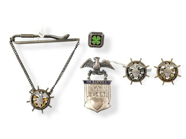 Silver Military Jewelry Pieces Including Sweetheart Pin and 4-H Pin