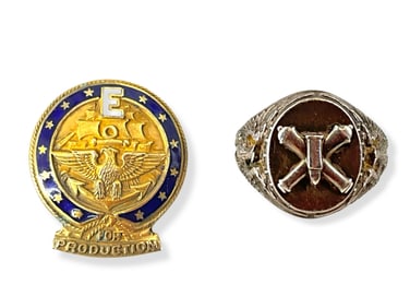 WWII Sterling & Gold US Navy Pin and Sterling Military Ring