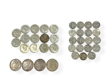 Four $1 U.S. Coins - Fourteen Half Dollars - 19 Quarters