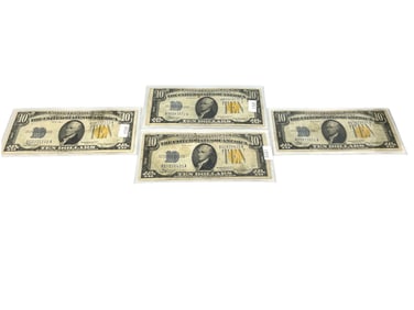 Four $10.00 Silver Certificate Bank Notes
