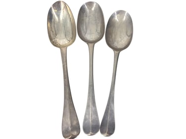 Three Antique Britannia London Silver Tablespoons - One Circa 1712