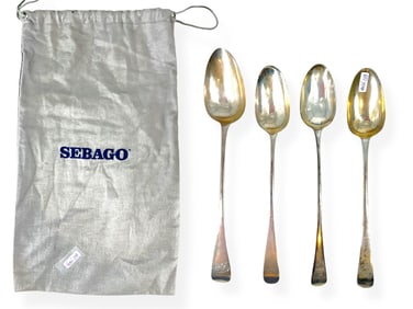 Four Antique London Sterling Silver Serving Spoons - Late 18th Century