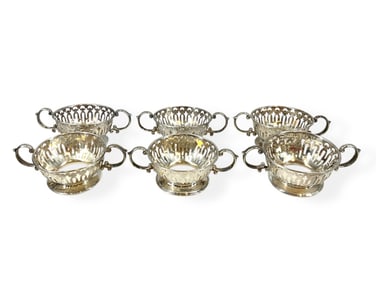 Six Decorative Sterling Silver Bouillon or Dessert Cup Holders