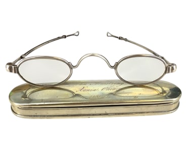 Special! Antique Silver Spectacles with Metal Case Dated 1851